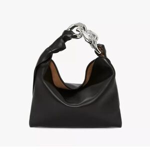 NEW JW Anderson Black Leather Silver Chain Hobo Bag One Size Purse